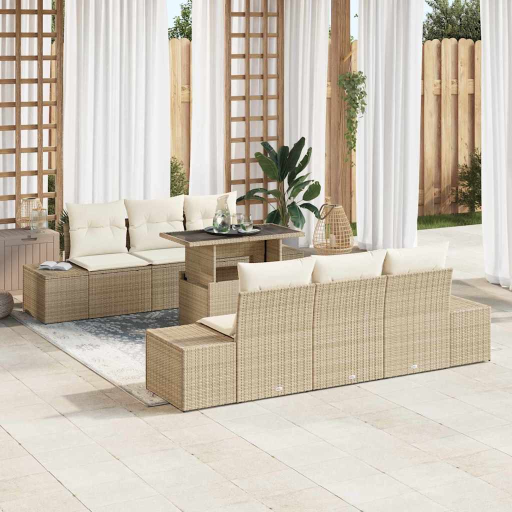 Set di divani con cuscino 7 pcs Beige e Crema polyrattan