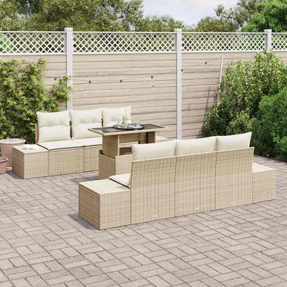 Set di divani con cuscino 7 pcs Beige e Crema polyrattan
