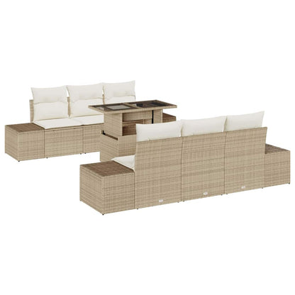 Set di divani con cuscino 7 pcs Beige e Crema polyrattan