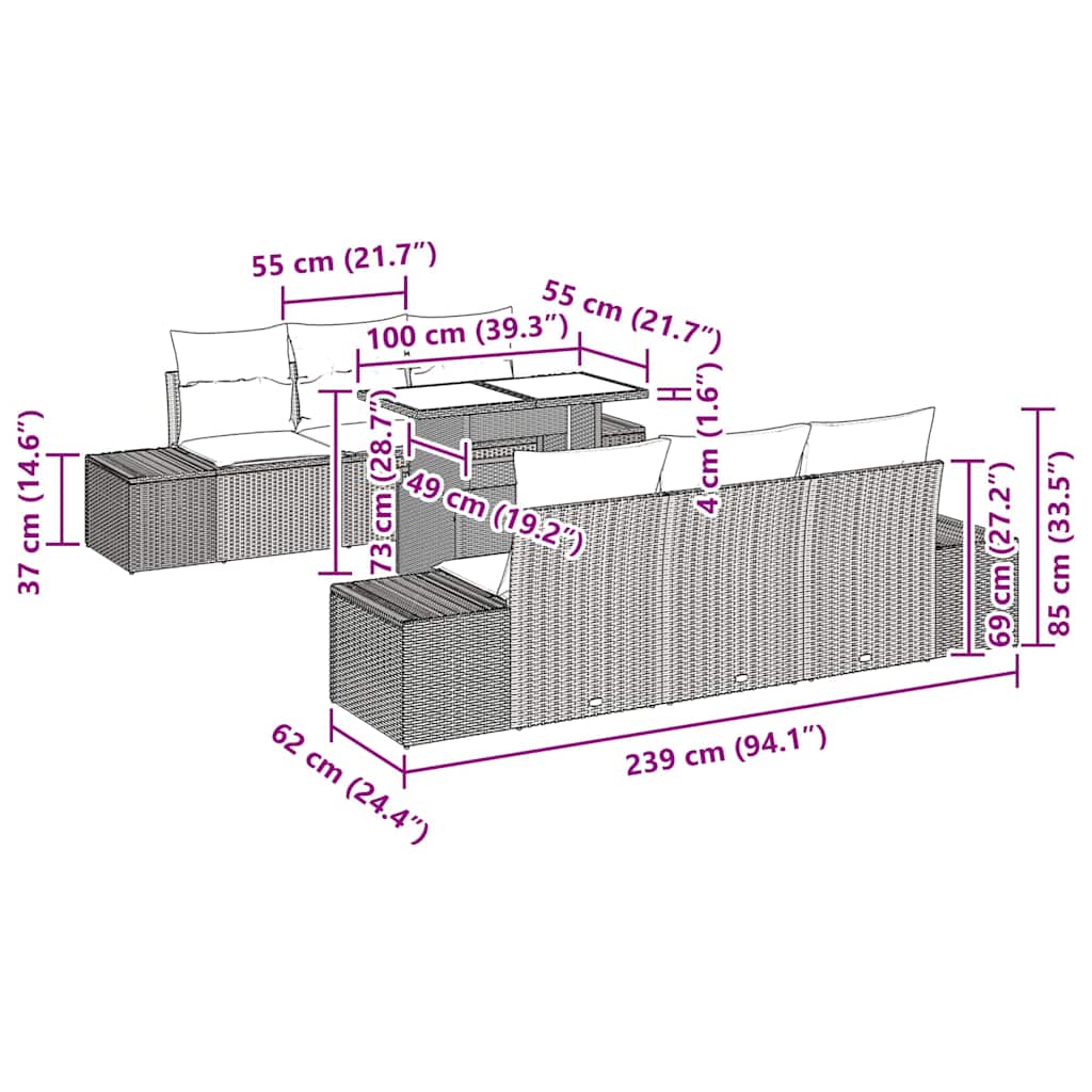 Set di divani con cuscino 7 pcs Beige e Crema polyrattan
