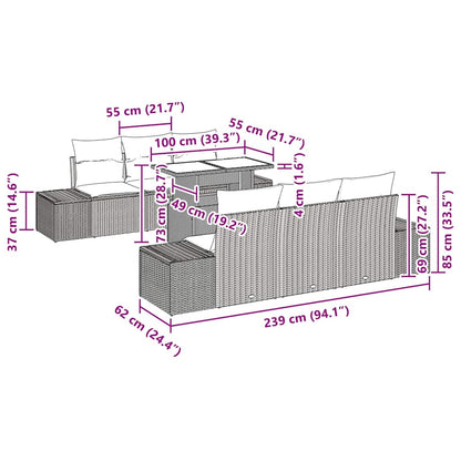 Set di divani con cuscino 7 pcs Beige e Crema polyrattan