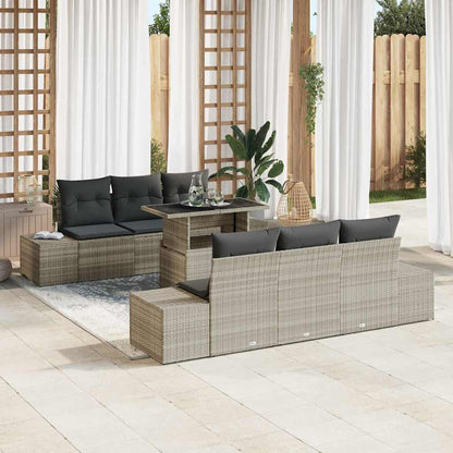 Set di divani con cuscino 7 pcs Grigio chiaro polyrattan | homemem39