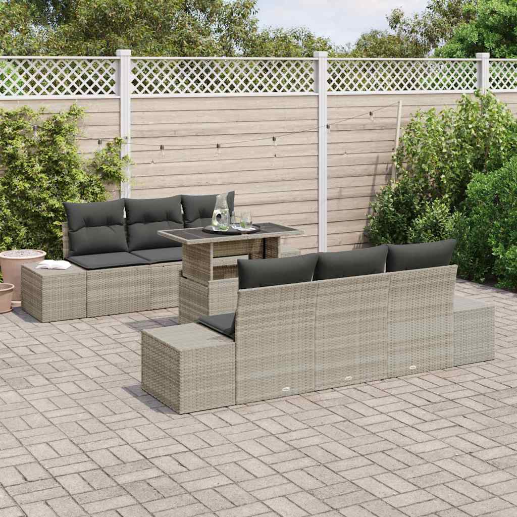 Set di divani con cuscino 7 pcs Grigio chiaro polyrattan | homemem39