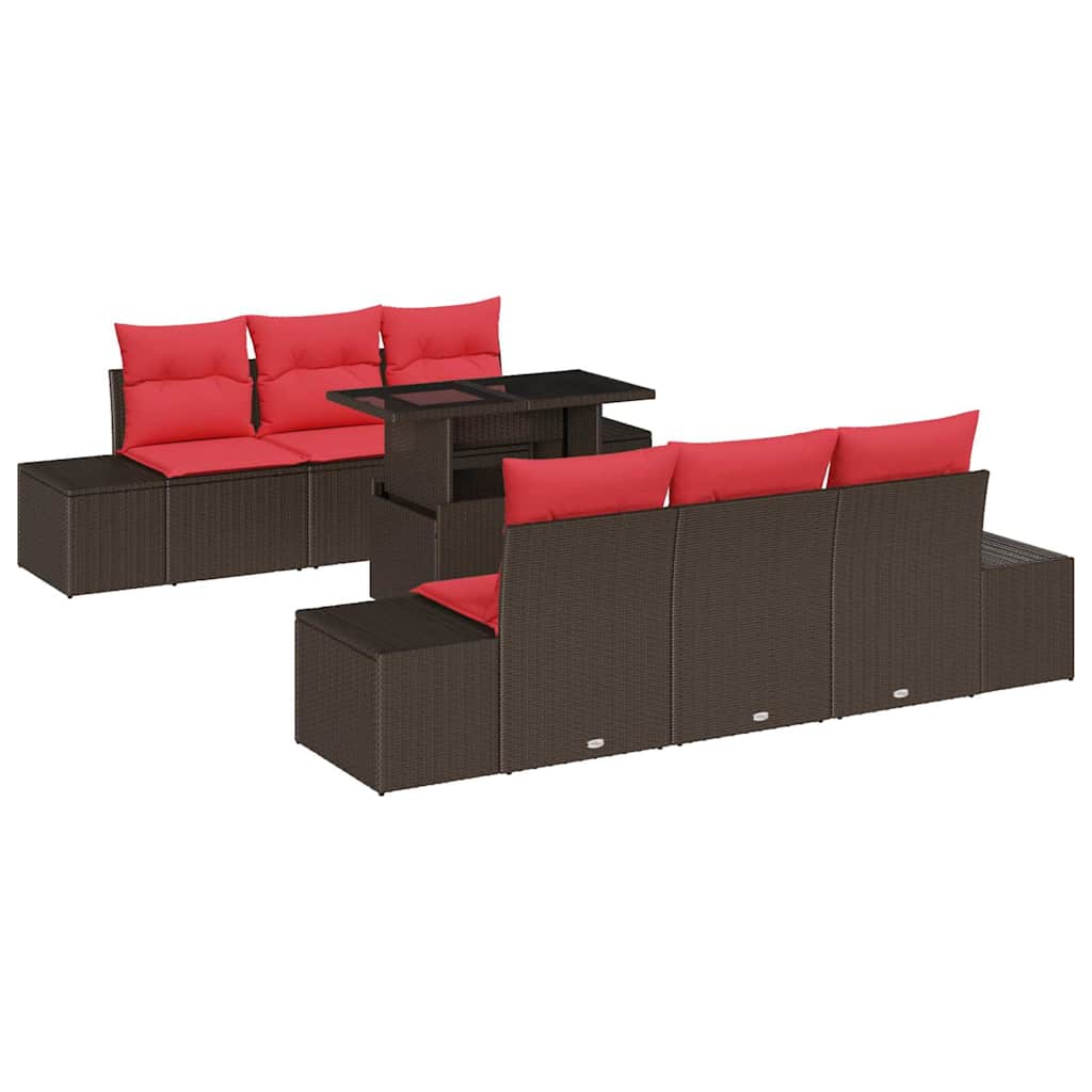 Set di divani con cuscino 7 pcs Marrone e Rosso polyrattan | homemem39