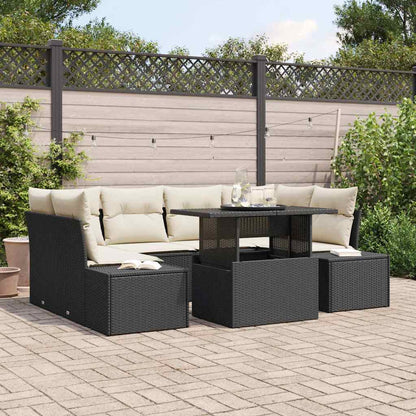 Set di divani con cuscino 7 pcs Nero e Crema polyrattan | homemem39