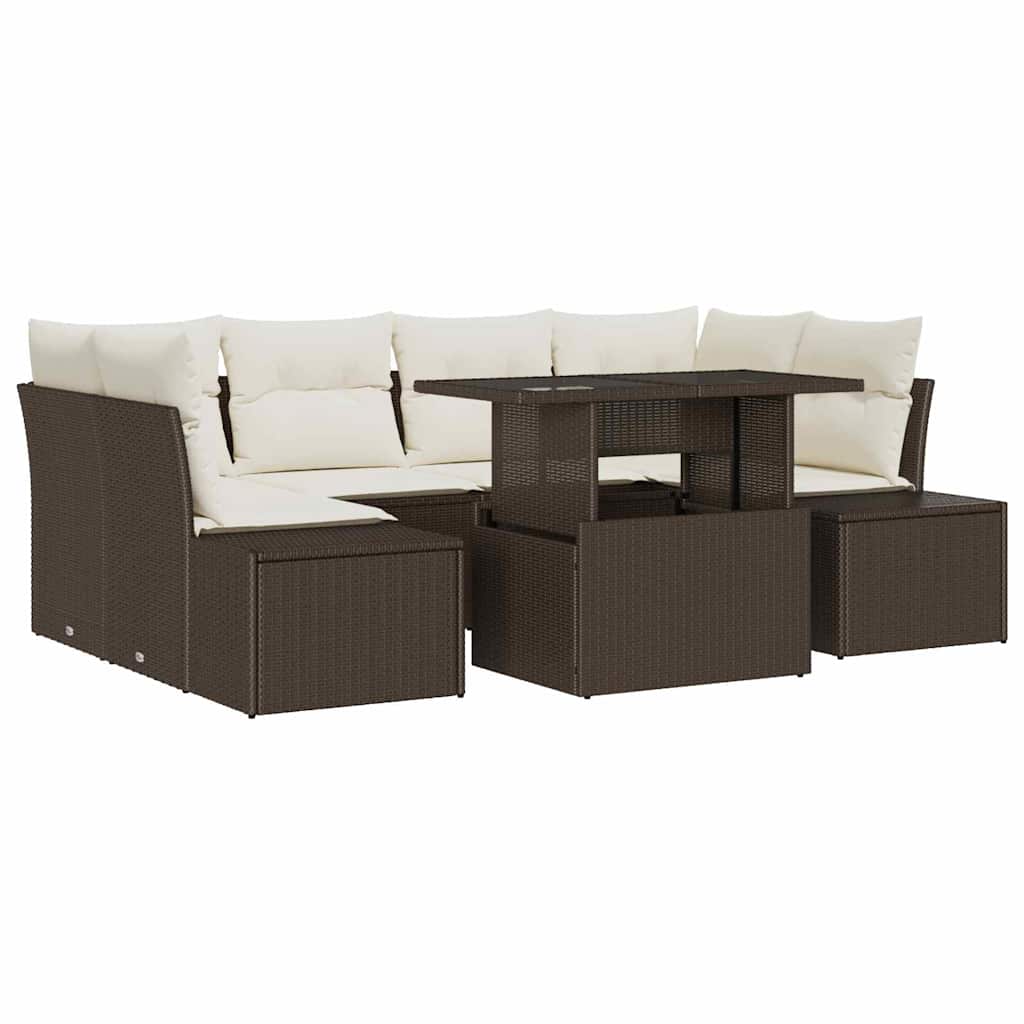Set di divani con cuscino 7 pcs Marrone e Crema polyrattan | homemem39
