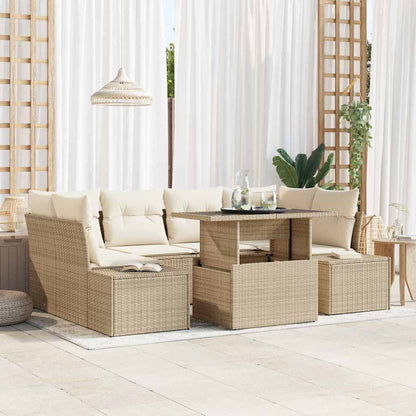 Set di divani con cuscino 7 pcs Beige e Crema polyrattan