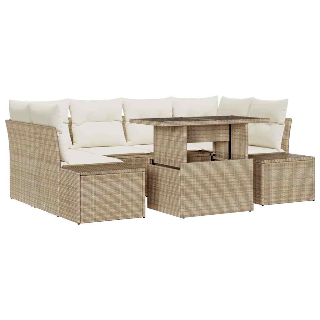 Set di divani con cuscino 7 pcs Beige e Crema polyrattan