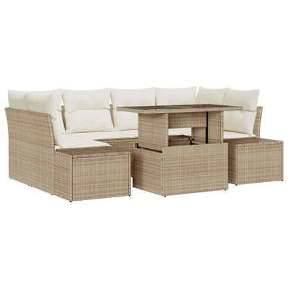 Set di divani con cuscino 7 pcs Beige e Crema polyrattan