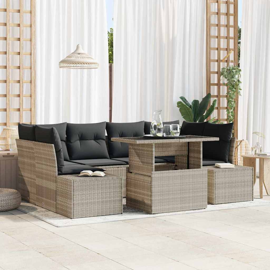 Set di divani con cuscino 7 pcs Grigio chiaro polyrattan | homemem39
