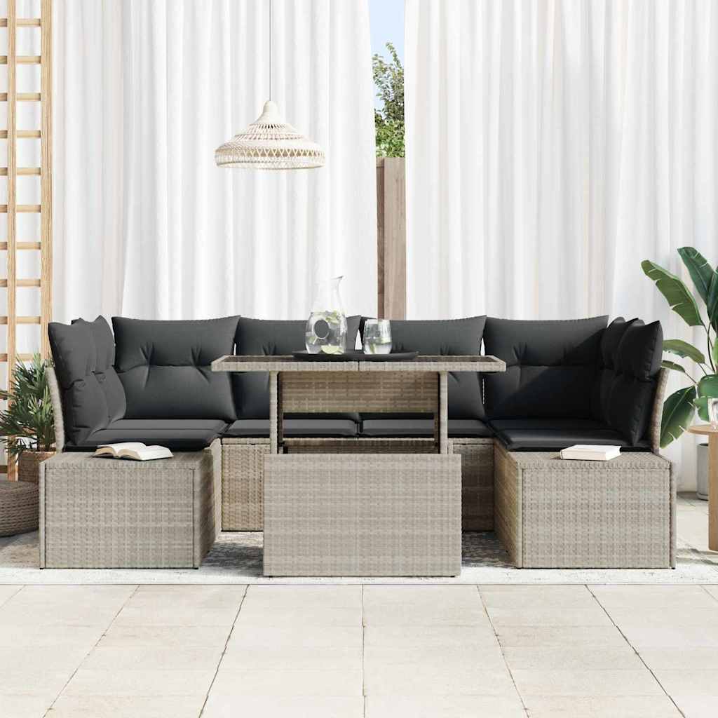 Set di divani con cuscino 7 pcs Grigio chiaro polyrattan | homemem39