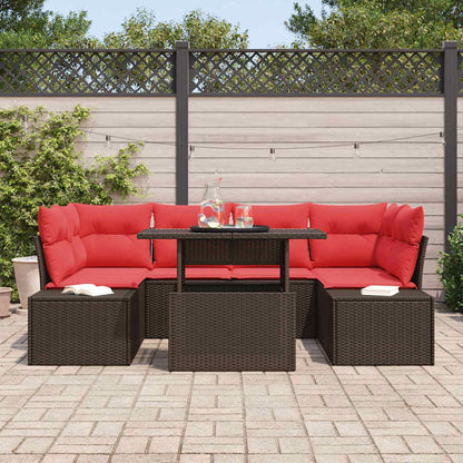 Set di divani con cuscino 7 pcs Marrone e Rosso polyrattan | homemem39