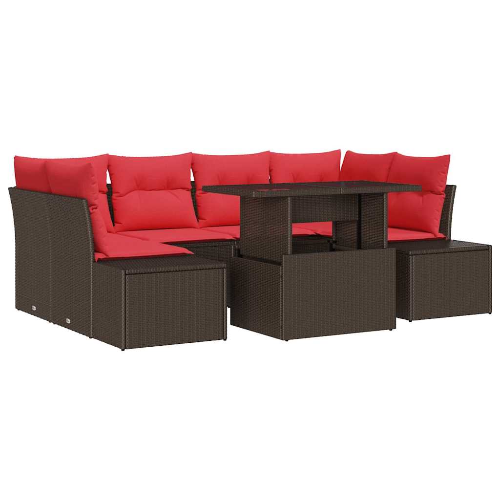 Set di divani con cuscino 7 pcs Marrone e Rosso polyrattan | homemem39