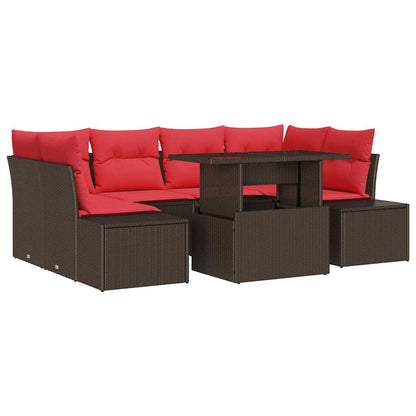 Set di divani con cuscino 7 pcs Marrone e Rosso polyrattan | homemem39