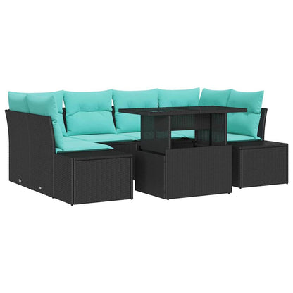 Set di divani 7 pz 6-Numero di posti Nero e Blu polyrattan | homemem39