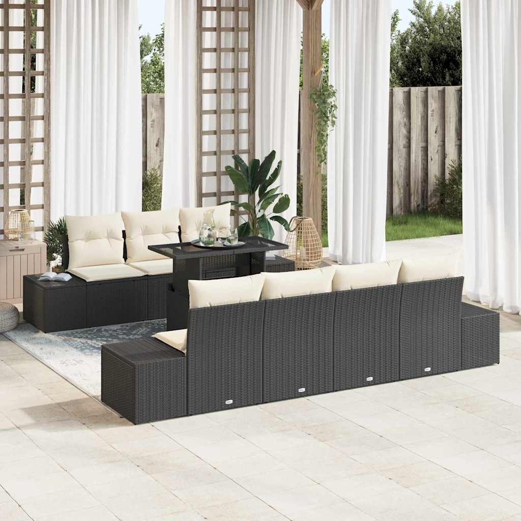 Set di divani con cuscino 8 pcs Nero e Crema polyrattan | homemem39