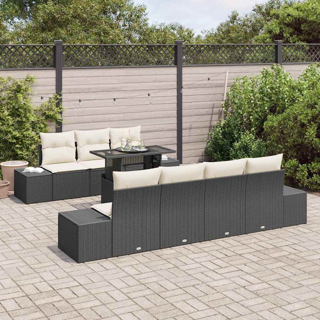 Set di divani con cuscino 8 pcs Nero e Crema polyrattan | homemem39