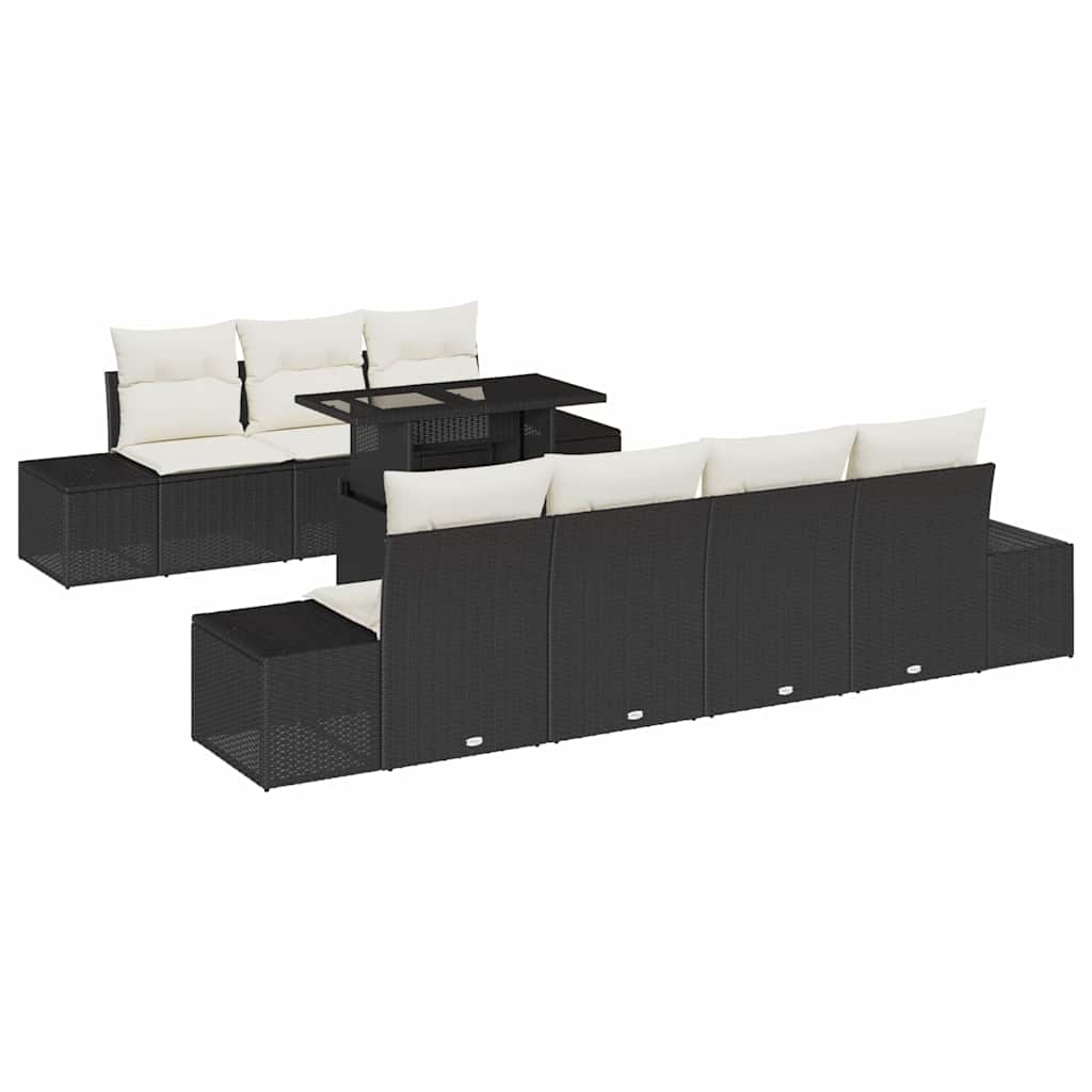 Set di divani con cuscino 8 pcs Nero e Crema polyrattan | homemem39