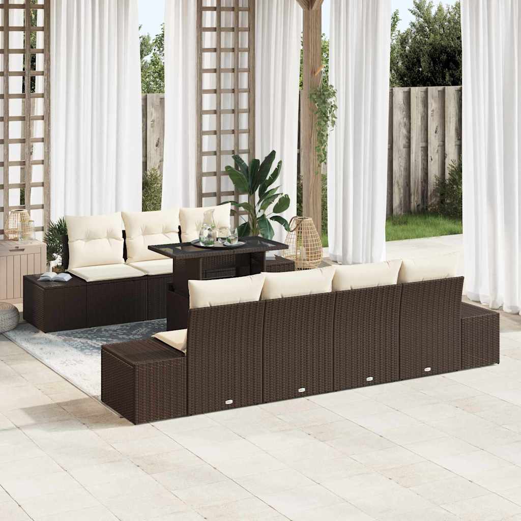 Set di divani con cuscino 8 pcs Marrone e Crema polyrattan | homemem39
