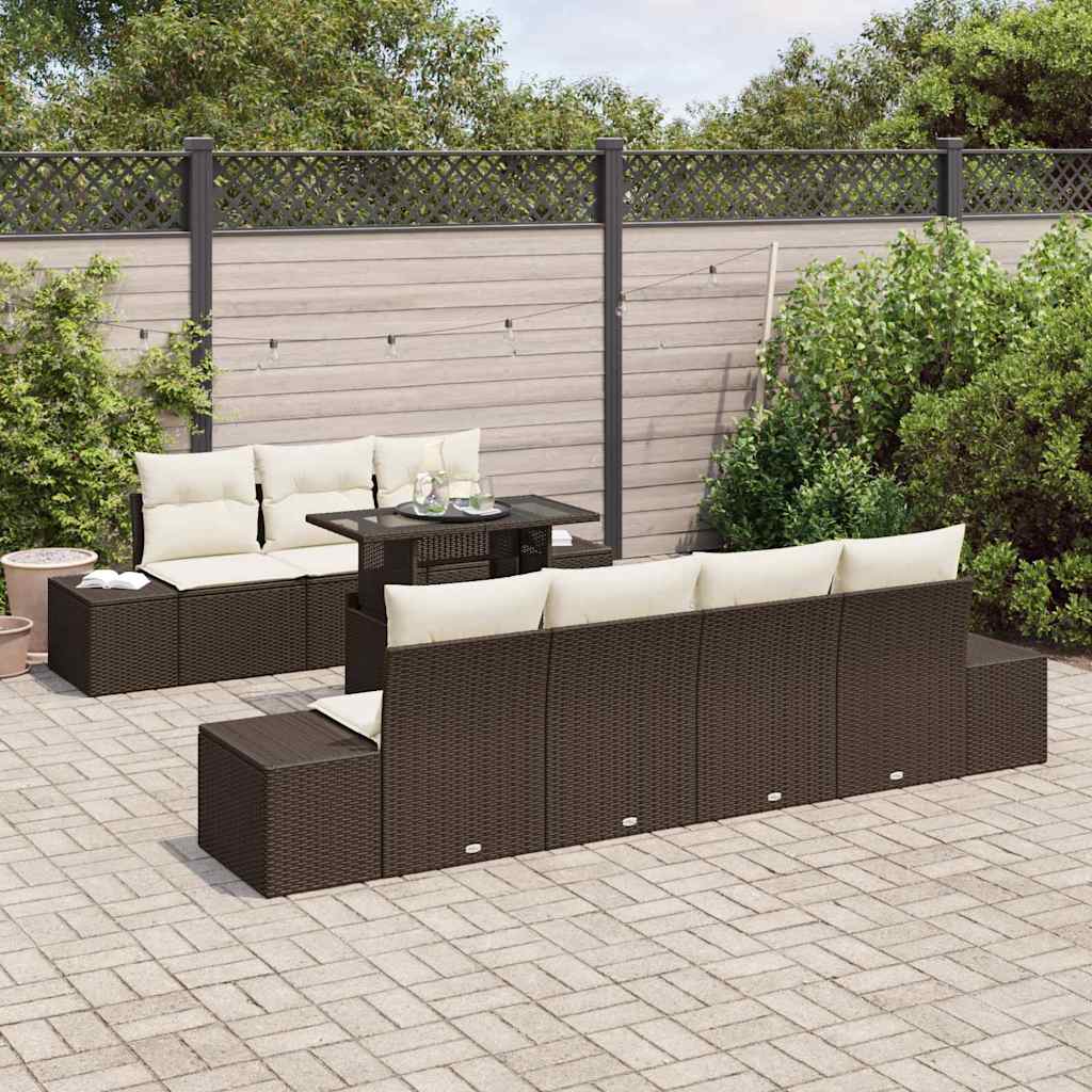Set di divani con cuscino 8 pcs Marrone e Crema polyrattan | homemem39
