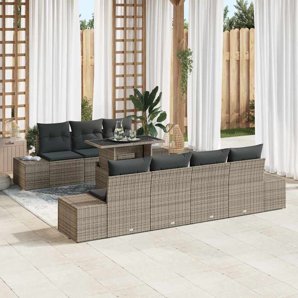 Set di divani con cuscino 8 pcs Grigio polyrattan | homemem39