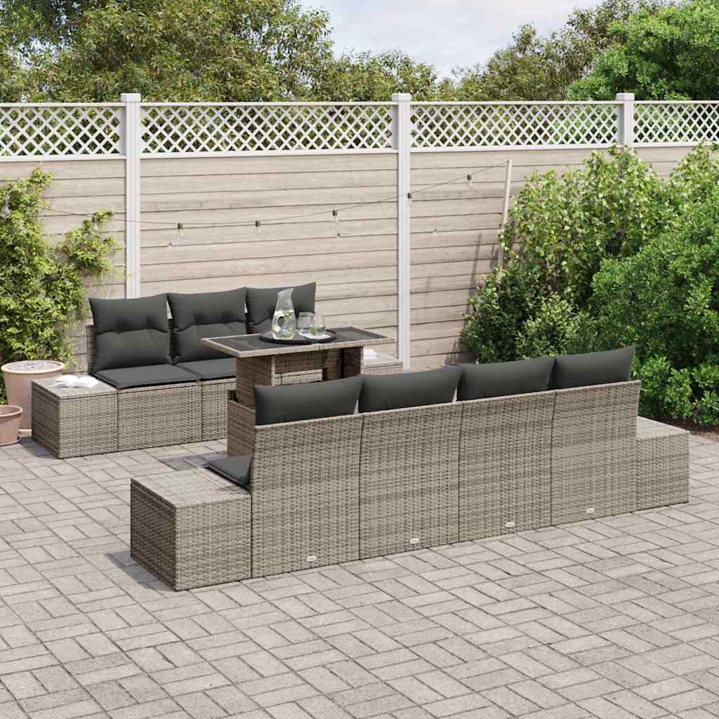 Set di divani con cuscino 8 pcs Grigio polyrattan | homemem39