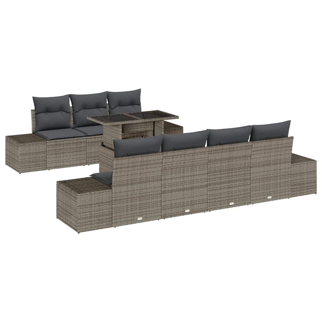 Set di divani con cuscino 8 pcs Grigio polyrattan | homemem39