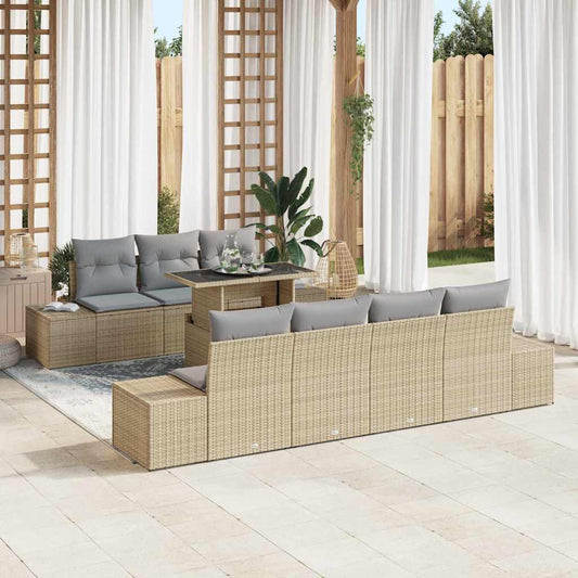 Set di divani 8 pcs Beige e Grigio Chiaro polyrattan
