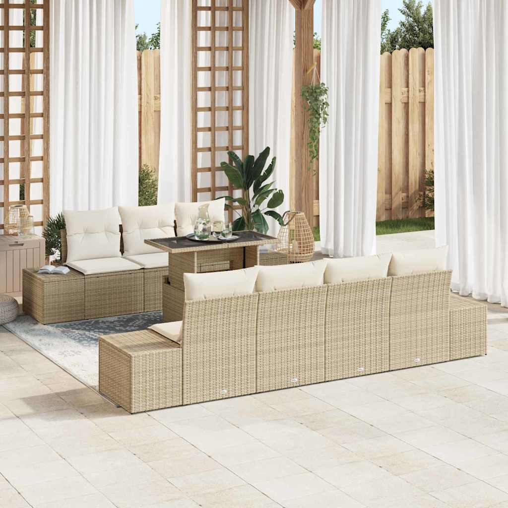 Set di divani con cuscino 8 pcs Beige e Crema polyrattan