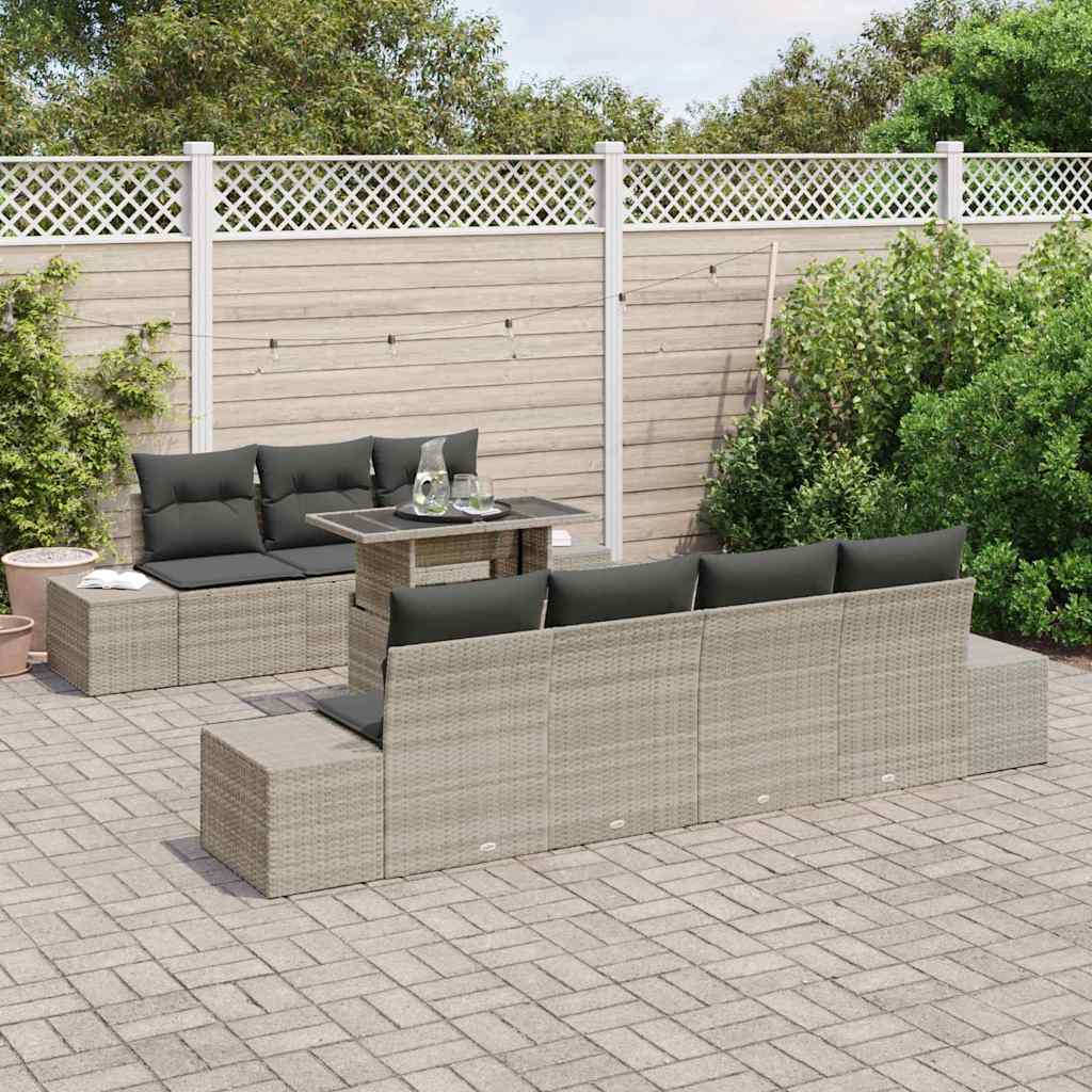 Set di divani con cuscino 8 pcs Grigio chiaro polyrattan | homemem39