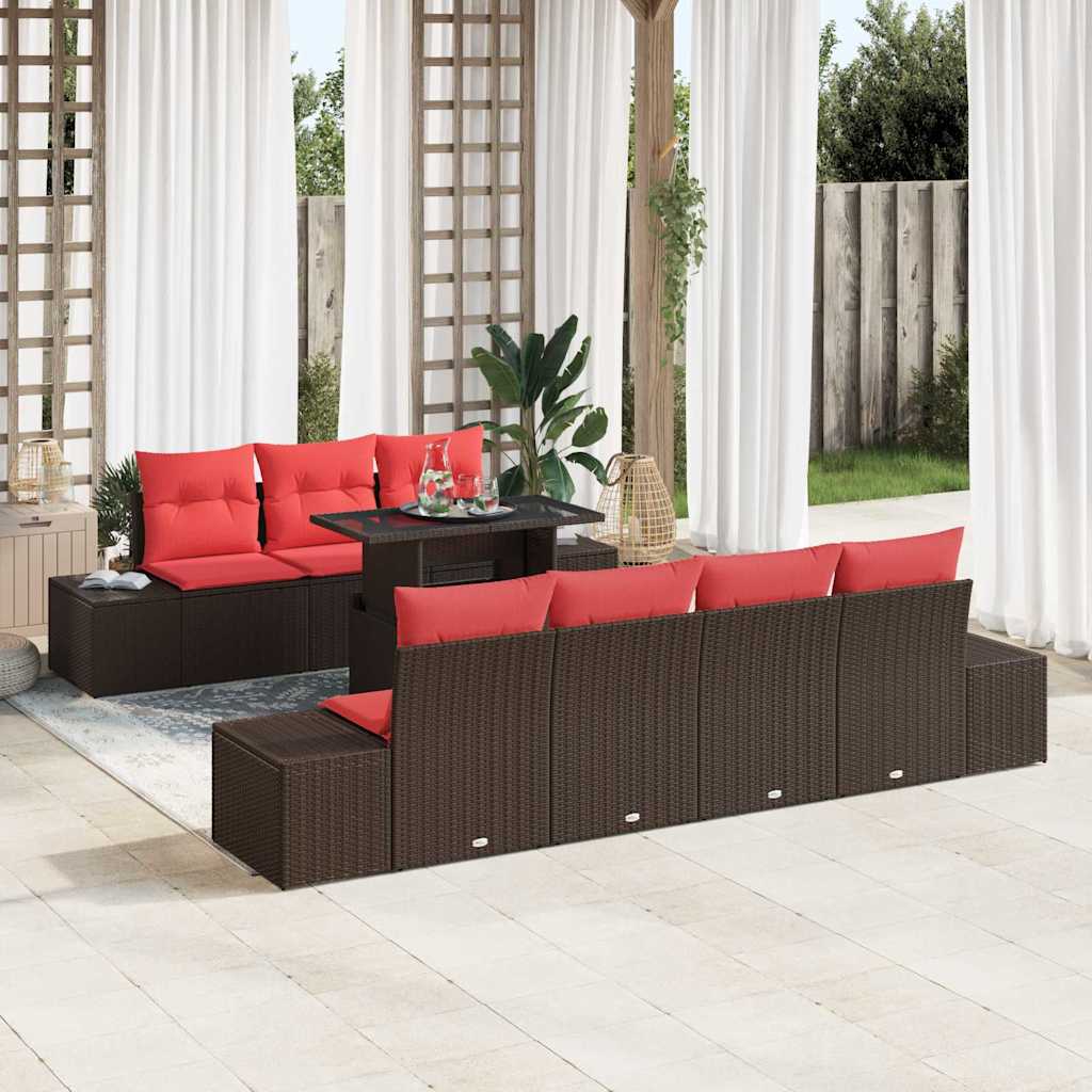 Set di divani con cuscino 8 pcs Marrone e Rosso polyrattan | homemem39