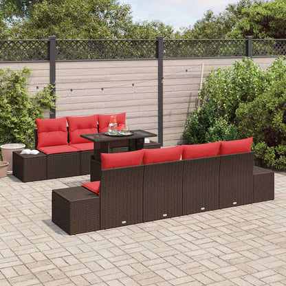 Set di divani con cuscino 8 pcs Marrone e Rosso polyrattan | homemem39