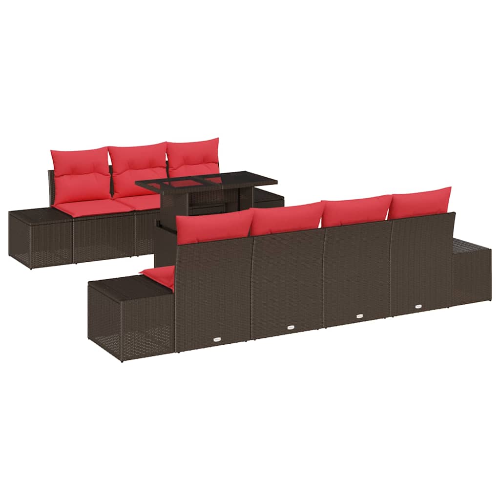 Set di divani con cuscino 8 pcs Marrone e Rosso polyrattan | homemem39