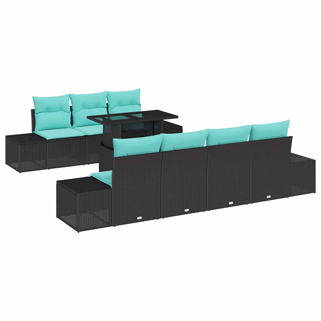 Set di divani 8 pz 7-Numero di posti Nero e Blu polyrattan | homemem39