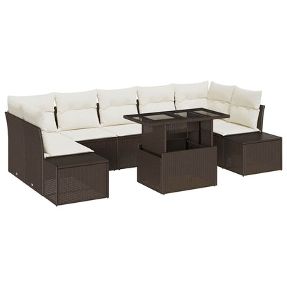 Set di divani con cuscino 8 pcs Marrone e Crema polyrattan | homemem39