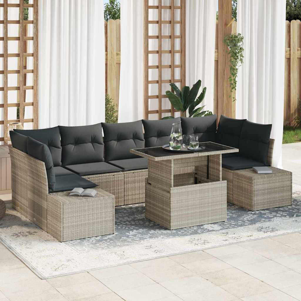 Set di divani 8 pz Grigio chiaro polyrattan