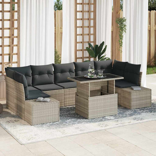 Set di divani con cuscino 8 pcs Grigio chiaro polyrattan