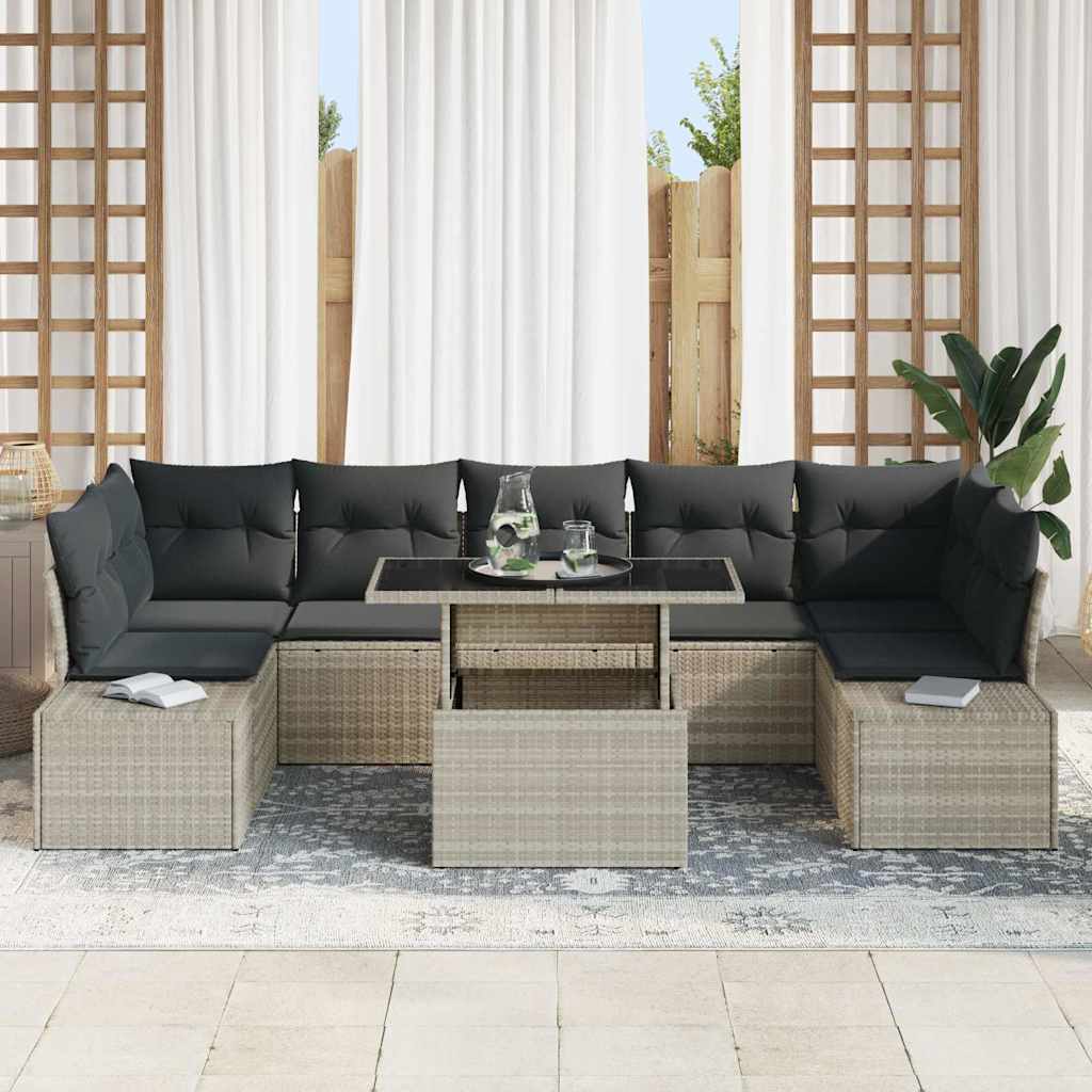 Set di divani 8 pz Grigio chiaro polyrattan