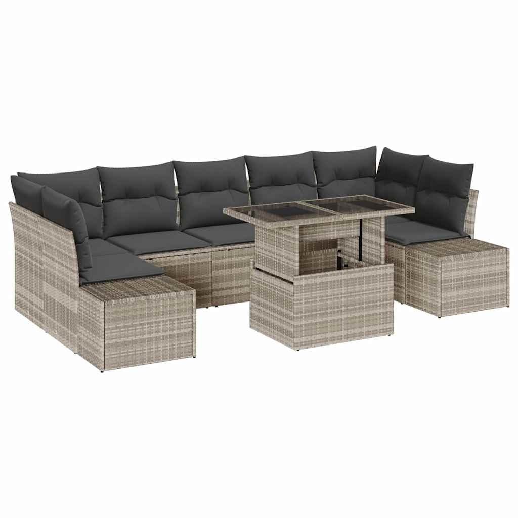 Set di divani 8 pz Grigio chiaro polyrattan