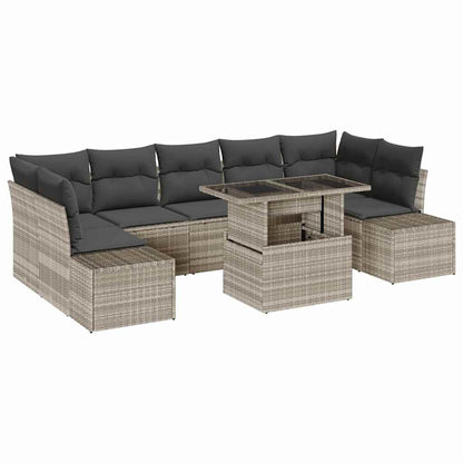 Set di divani 8 pz Grigio chiaro polyrattan