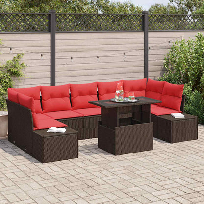 Set Divano da Giardino 8 pcs Marrone e Rosso polyrattan | homemem39