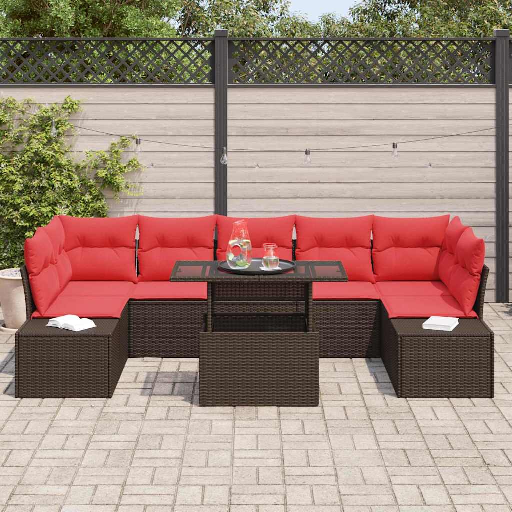 Set Divano da Giardino 8 pcs Marrone e Rosso polyrattan | homemem39