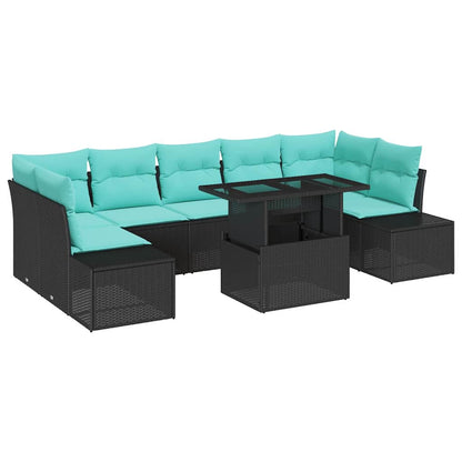 Set Divano da Giardino 8 pz 7-Numero di posti Nero e Blu | homemem39
