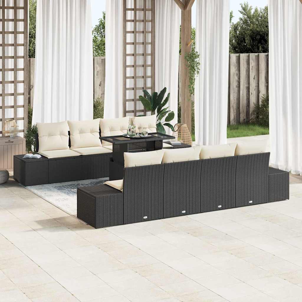 Set Divano da Giardino 9 pcs Nero e Crema polyrattan | homemem39