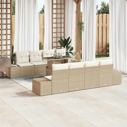 Set Divano da Giardino 9 pcs Beige e Crema polyrattan