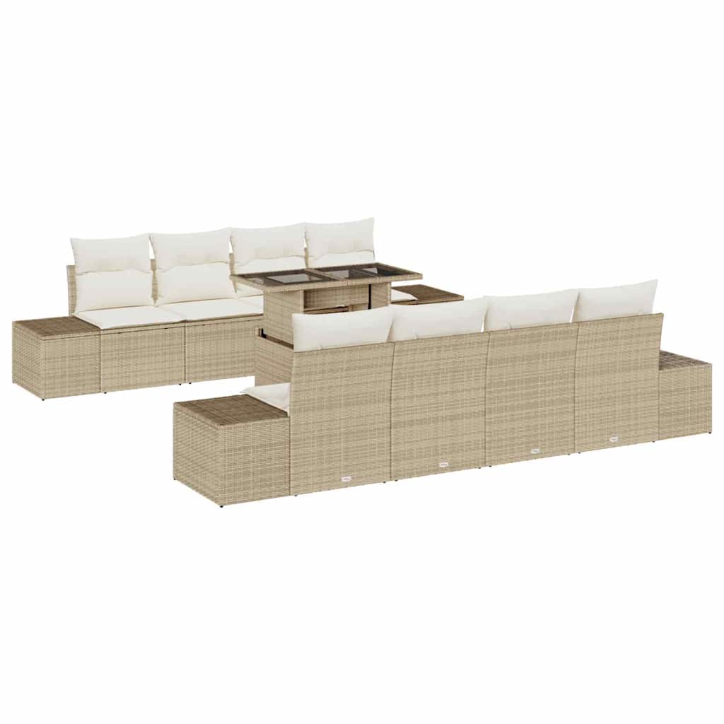 Set Divano da Giardino 9 pcs Beige e Crema polyrattan | homemem39