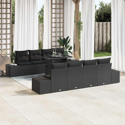 Set Divano da Giardino con cuscino 9 pcs Nero polyrattan | homemem39