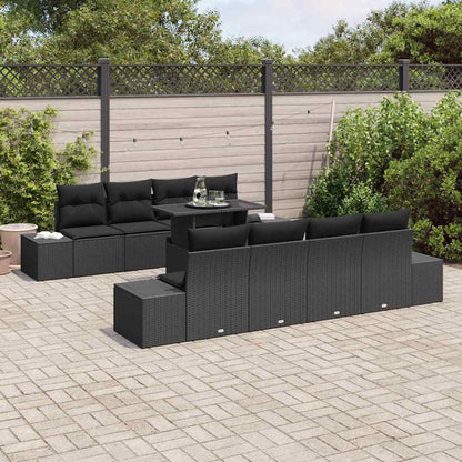 Set Divano da Giardino con cuscino 9 pcs Nero polyrattan | homemem39