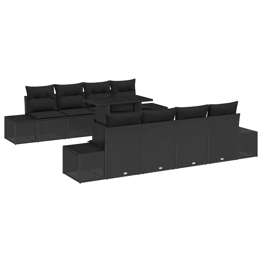 Set Divano da Giardino con cuscino 9 pcs Nero polyrattan | homemem39