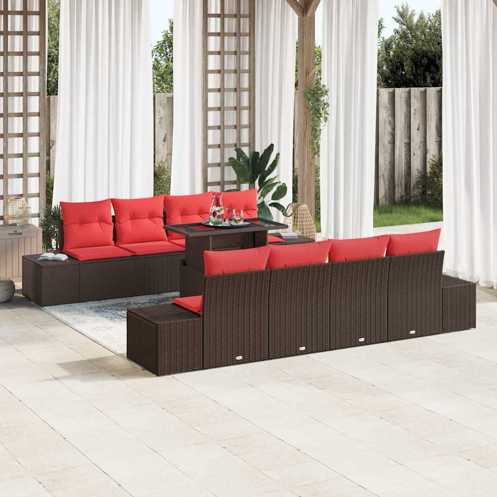 Set Divano da Giardino 9 pcs Marrone e Rosso polyrattan | homemem39